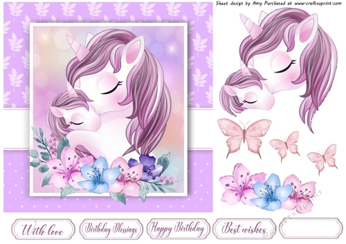 Beautiful Purple Unicorns Sleeping 7x7