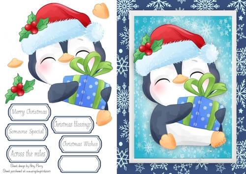 Cute Penguin With A Blue & Green Present
