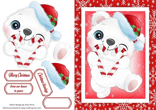 Adorable Polar Bear With Love Heart Candy Canes