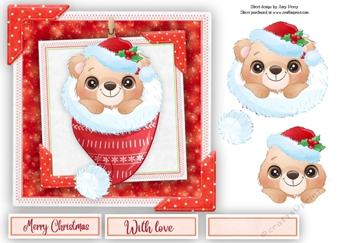 Adorable Bear In A Santa Hat 7x7