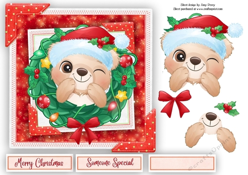 Adorable Bear In A Wreath 7x7