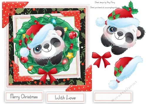 Cute Panda In A Wreath 7x7