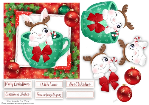 Cute Bunny In A Festive Cup 6x6