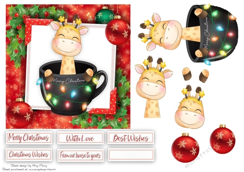 Cute Giraffe In A Black Festive Cup 6x6