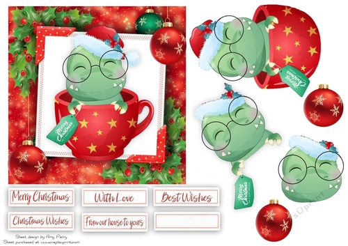 Cute Dinosaur In A Red Festive Cup 6x6