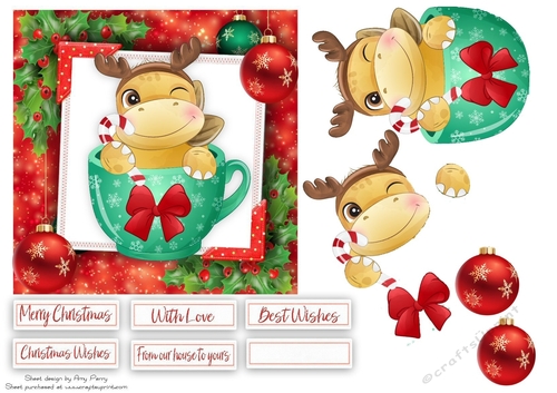 Cute Dinosaur In A Green Festive Cup 6x6