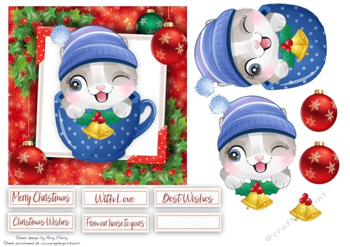 Cute Cat In A Blue Festive Cup 6x6