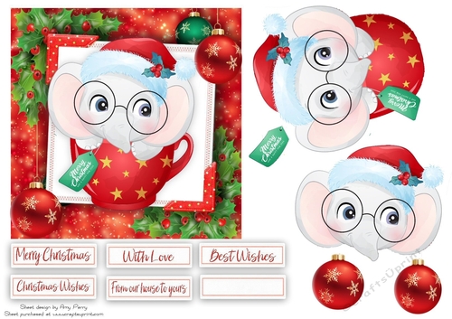 Cute Elephant In A Red Festive Cup 6x6