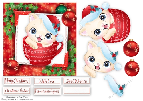 Cute Cat In A Red Festive Cup 6x6