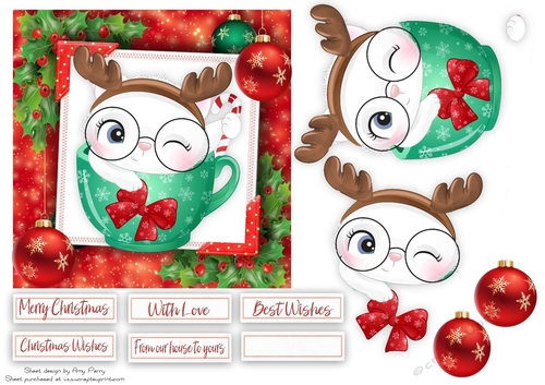 Cute Bear In A Green Festive Cup 6x6