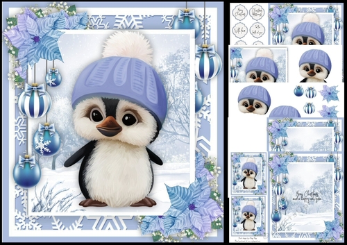 Adorable Christmas Penguin With Bobble Hat 8x8 Mini Kit