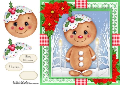 Gingerbread Man With Holly Hat  8x8