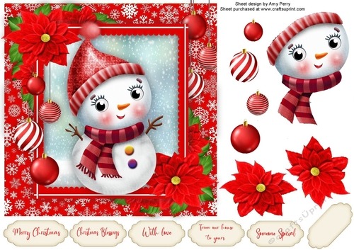 Cute Snowman With Red Bobble Hat 7x7