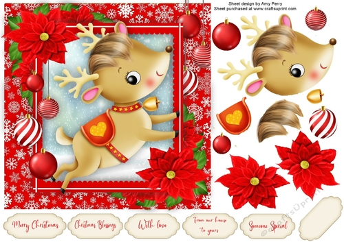 Cute Flying Reindeer 7x7
