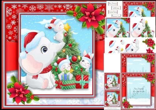 Elephant Decorating The Tree With Friends 8x8 Mini Kit