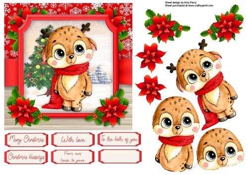 Cute Festive Reindeer With Scarf 6x6