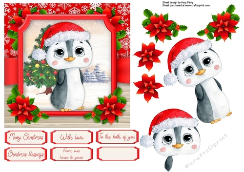 Cute Festive Santa Penguin  6x6