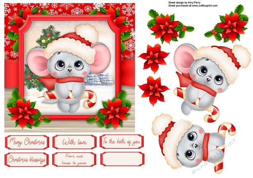 Cute Festive Mouse With Candy Cane  6x6