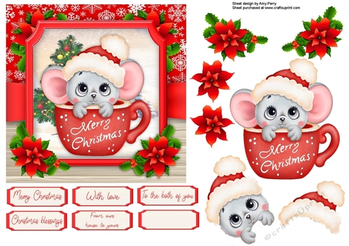 Cute Festive Mouse In A Cup  6x6