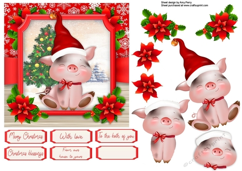 Cute Festive Santa Piggy 6x6