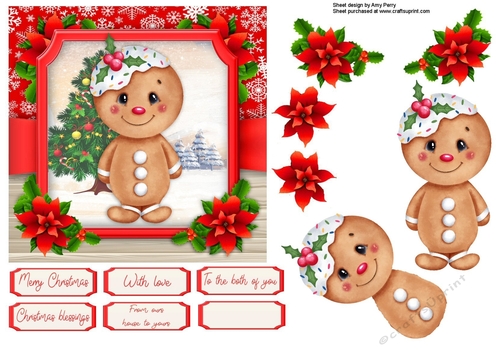 Cute Festive Gingerbread Man With Holly 6x6