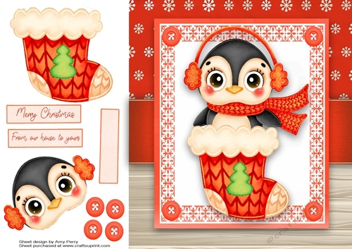 Adorable Penguin In A Stocking 8x8