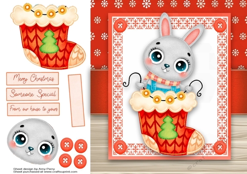 Adorable Rabbit In A Stocking 8x8