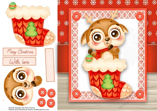 Adorable Reindeer In A Stocking 8x8