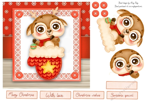 Adorable Reindeer In A Mitten 7x7