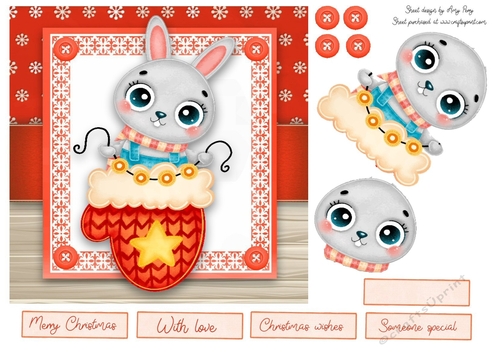 Adorable Rabbit In A Mitten 7x7