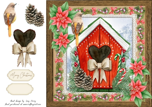 Vintage Christmas Bird House 8x8