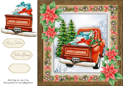 Vintage Christmas Back Of Car  8x8