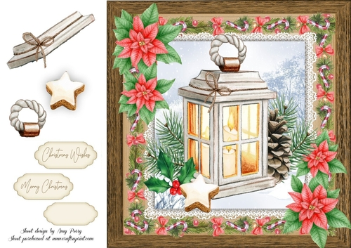 Vintage Christmas Lantern  8x8