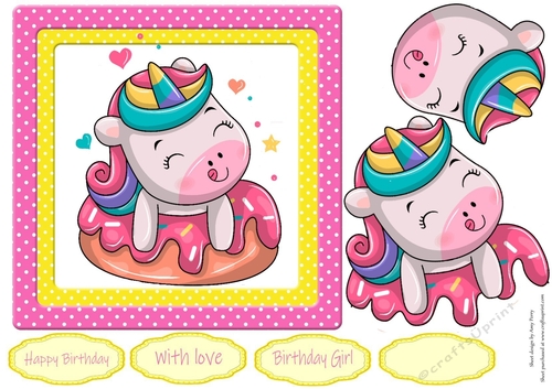 Cute Unicorn On A Donut 7x7