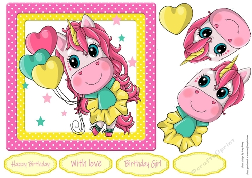 Cute Unicorn With Balloons 7x7