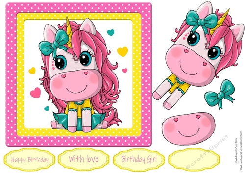 Cute Unicorn sitting 7x7