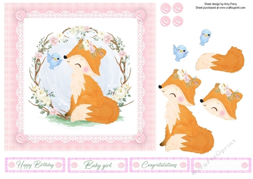 Gorgeous Fox & Bird In Flowers 7x7