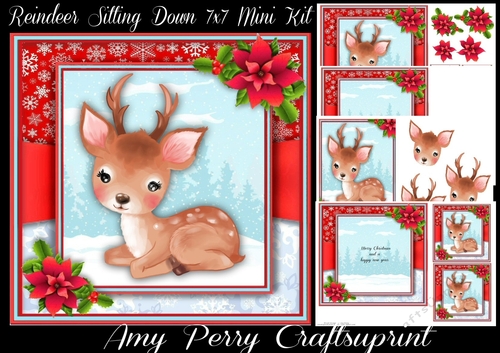 Cute Reindeer Sitting Down 7x7 Mini Kit 