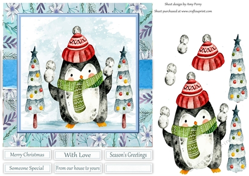 Adorable Penguin With Snowballs 7x7
