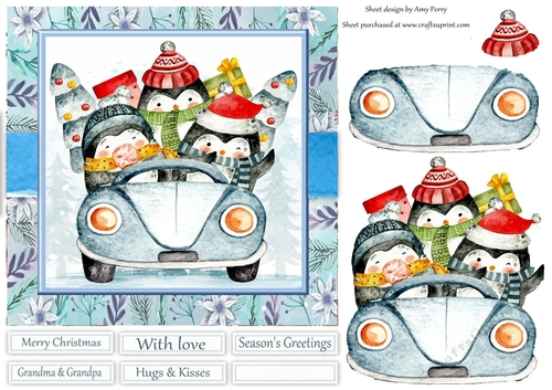Adorable Penguin In A Car 7x7