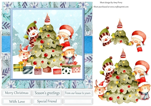 Adorable Santa & His Friends Around The Tree 7x7