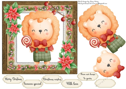 Vintage Effect Festive Lion With Lolly 7x7