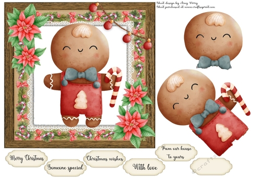 Vintage Effect Festive Gingerbread Man 7x7