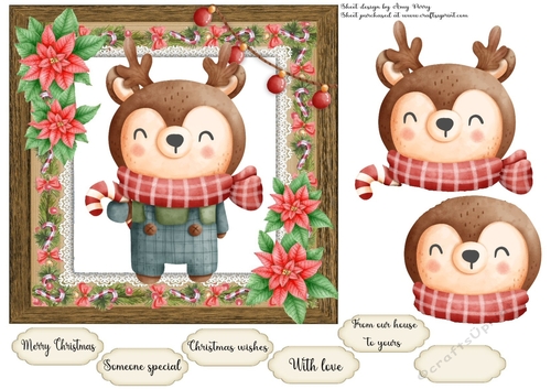 Vintage Effect Festive Reindeer 7x7