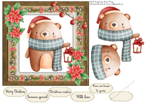 Vintage Effect Festive Bear With Lantern 7x7
