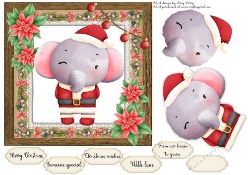 Vintage Effect Festive Santa Elephant 7x7