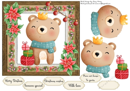 Vintage Effect Festive Bear With Presents 7x7