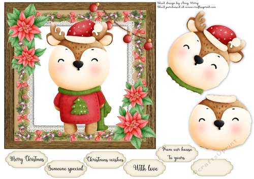 Vintage Effect Festive Reindeer 7x7