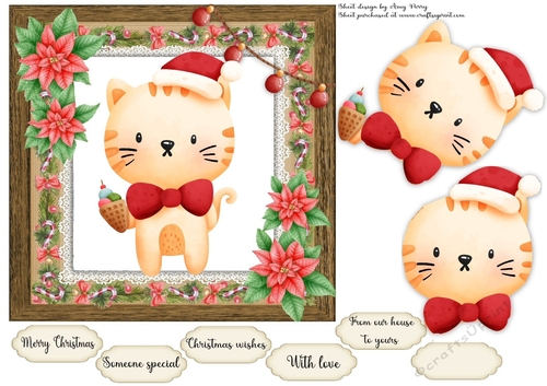 Vintage Effect Festive Cat 7x7
