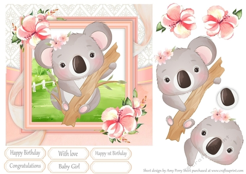 Koala On A Branch With Pink Flowers 7x7